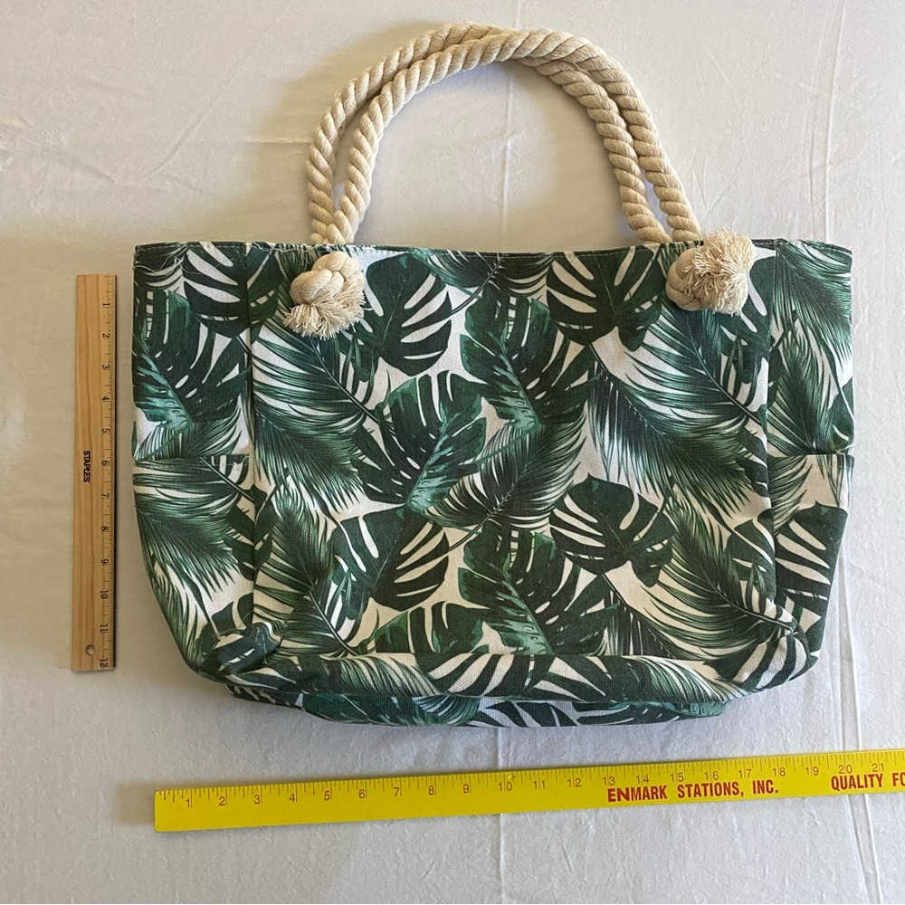 Tropical Green Palm Leaf Print beach canvas Tote Bag NWOT
